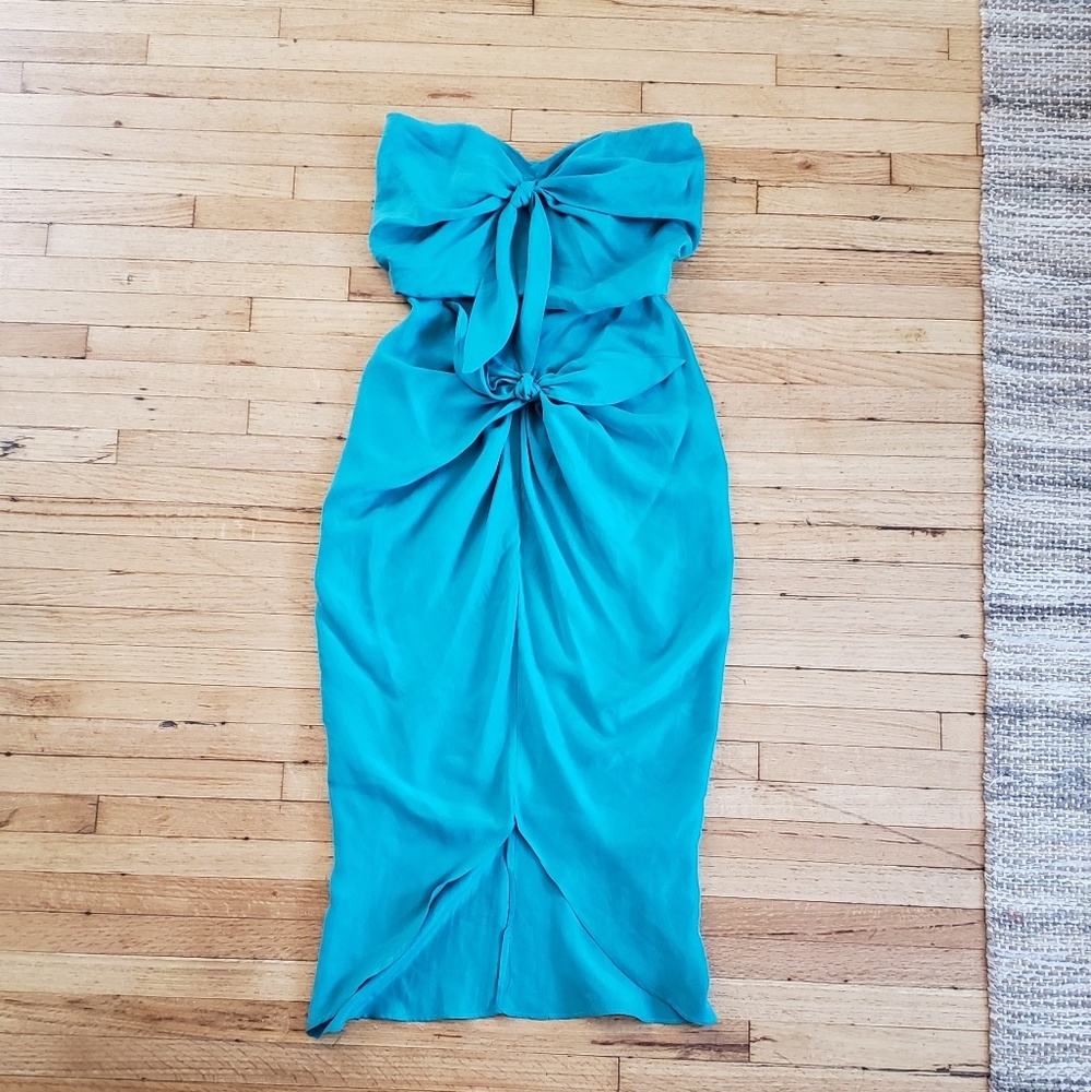 Satine Seagreen Strapless Tie Silk Dress